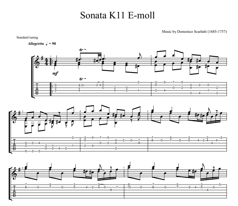 Domenico Scarlatti - Sonata K11 E-moll sheet music for guitar